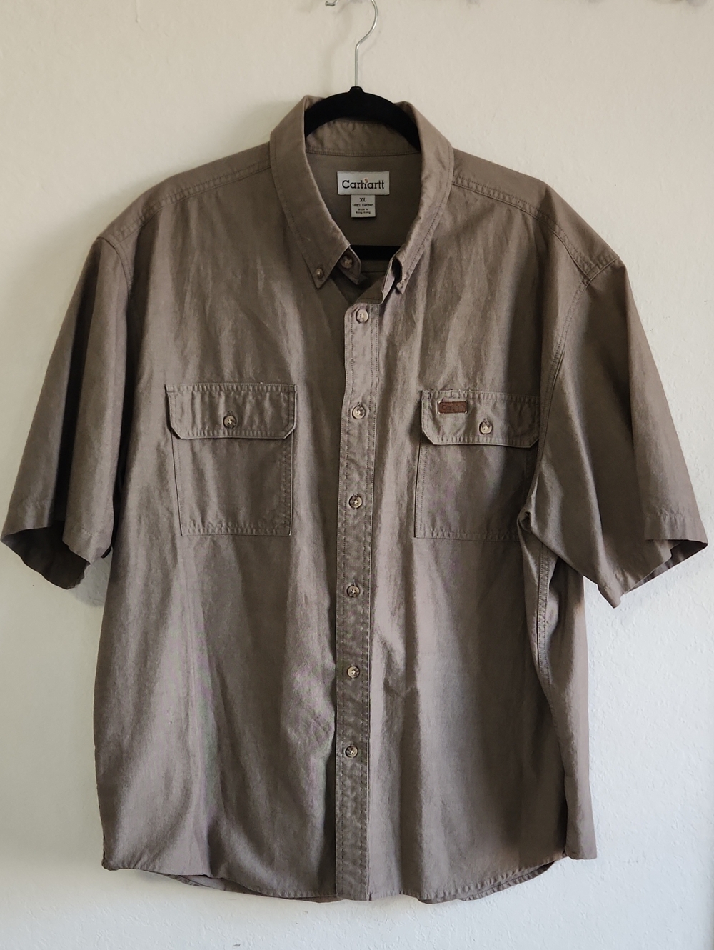 Carhartt Utility Short Sleeve Button Down Work Shirt Brown Size XL 100% Cotton